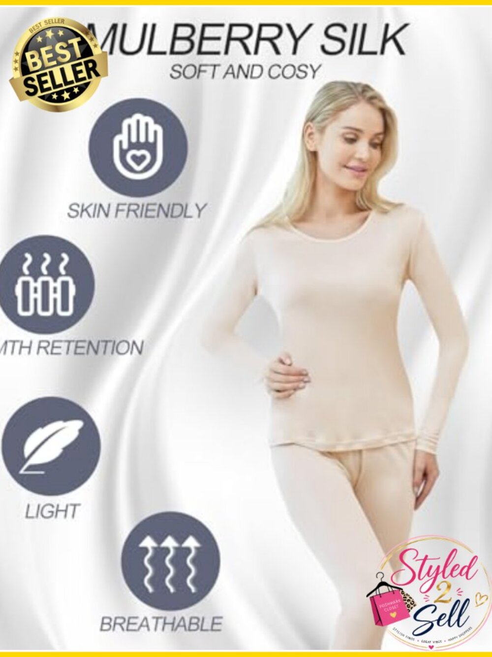 Women's Silk Thermal Underwear Set Mulberry Silk Long Base Layer Pajamas Top